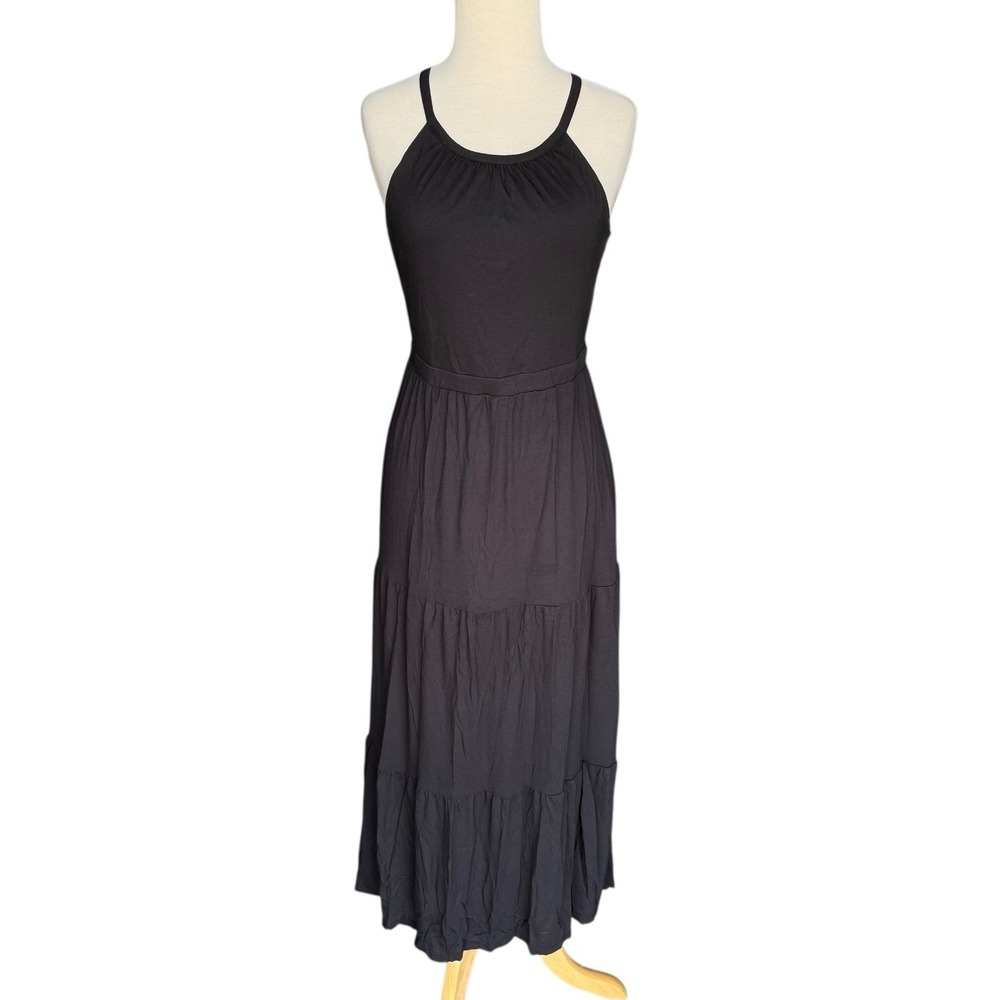 Old Navy Women's Black Sleeveless Knit Tiered Maxi Long Dress Size Petite Small
